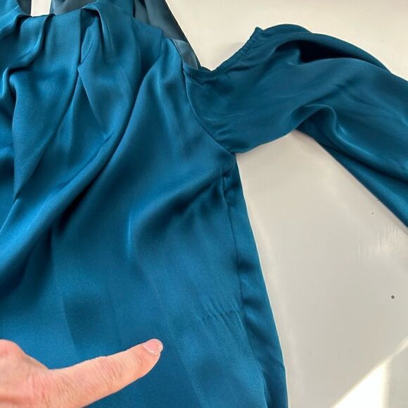 Trina Turk Spirit Silk Teal Blue Halter Cold Shoulder Mini Dress Size Small - Picture 8 of 9